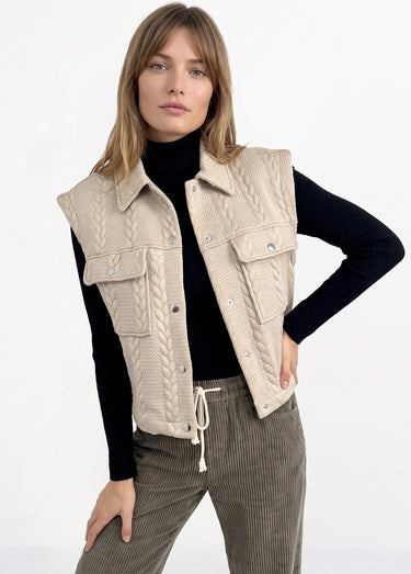 Veste sans manches maille fantaisie Ecru