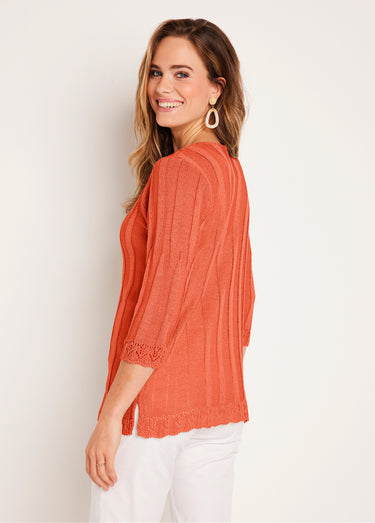 Cardigan boutonnée long ajouré Corail