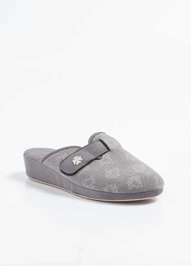 Chaussons mules scratchés largeur confort Gris