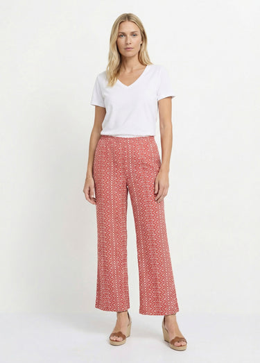 Pantalon large coton, broderie anglaise Vieux Rose
