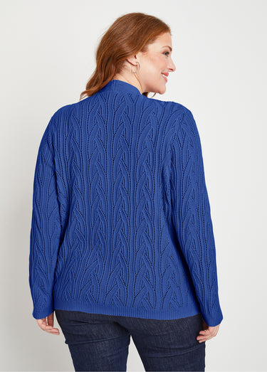 Gilet court boutonné ajouré Bleu