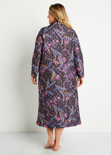Peignoir imprimé matelassé boutonné Fond Noir