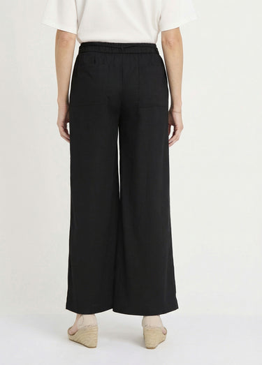 Pantalon large avec lin, style ethnique Noir