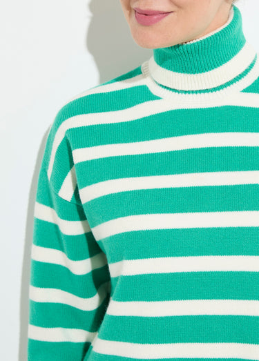 Pull col roulé manches longues descendues Raye Vert