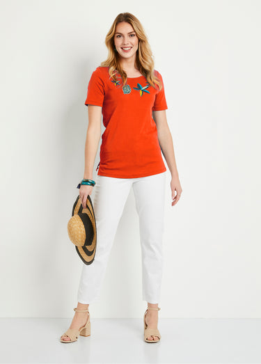 T-shirt droit long manches courtes Orange