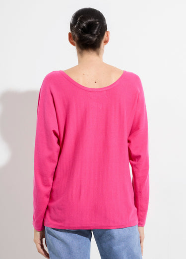 Pull en maille fine avec col V large Fuchsia