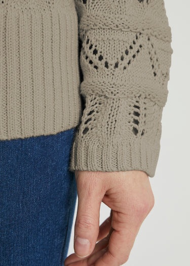 Gilet court boutonné maille ajourée Kaki