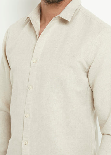 Chemise lin chic col droit manches longues Beige