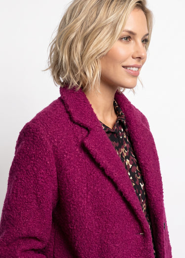 Manteau tissu bouclette mi-long boutonné Fuchsia