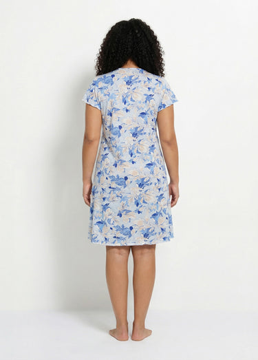 Chemise de nuit coton dentelle Imprime/Bleu