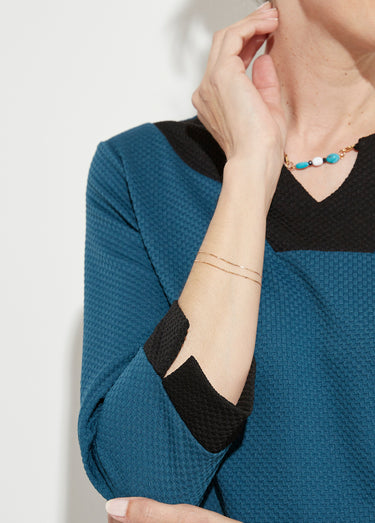 Robe courte droite bicolore manches 3/4 Bleu canard/noir