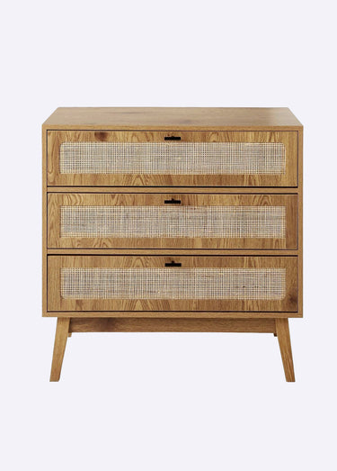 ALIA Commode 3 tiroirs façades rotin Bois Clair