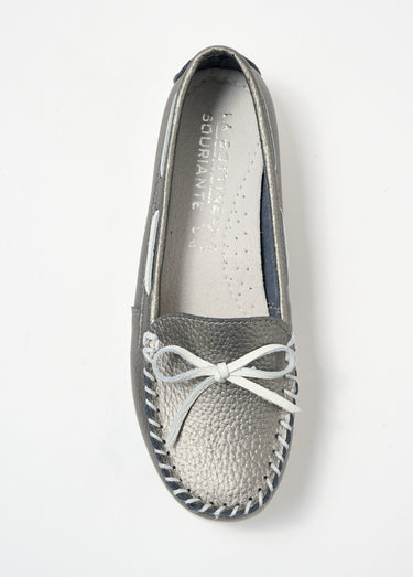 Mocassin bicolore en cuir esprit bateau Gris