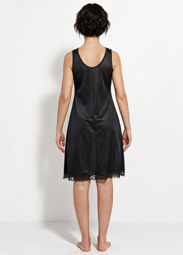 Fond de robe satiné antistatique et dentelle Noir