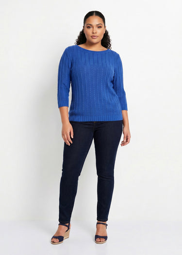 Pull col bateau manches 3/4 Bleu