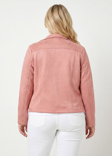 Veste de motard zippée en suédine Rose Poudre