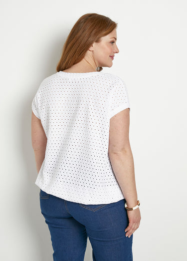 T-shirt ample blousant court uni col V Blanc