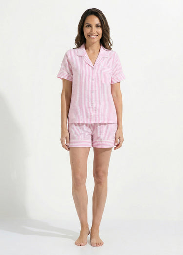 Pyjama short seersucker à rayures Rose