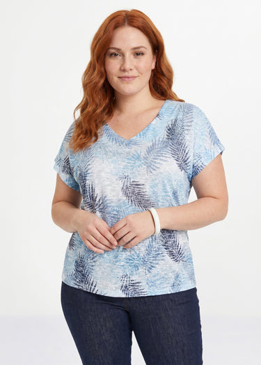T-shirt imprimé court maille dévorée Bleu