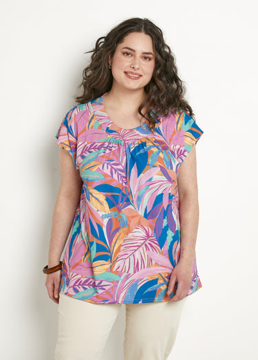 T-shirt long ample manches courtes imprimé Rose / Bleu