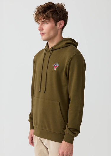 Sweat shirt kangourou à capuche, brodé Kaki