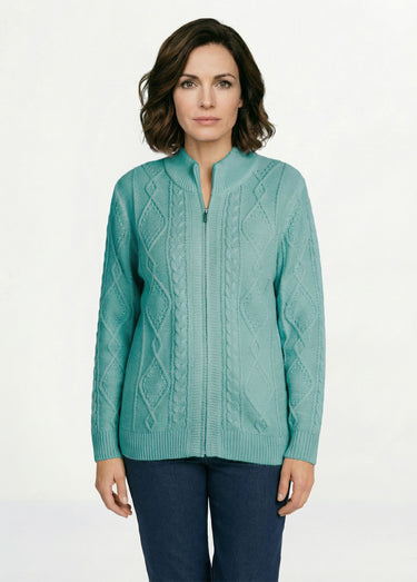 Gilet zippé chaud col montant torsades Vert
