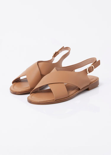 Sandales plates avec brides croisées Taupe