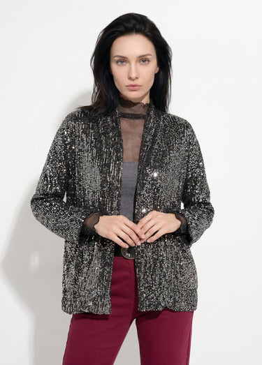 Veste sequins métallisés et col châle Argente