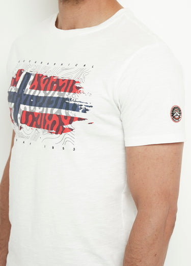 T-shirt col rond drapeau camouflage Blanc