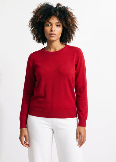 Pull laine mérinos manches longues Carmin