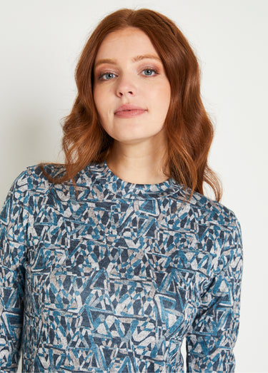 Sous-pull maille chinée extensible Bleu / Gris
