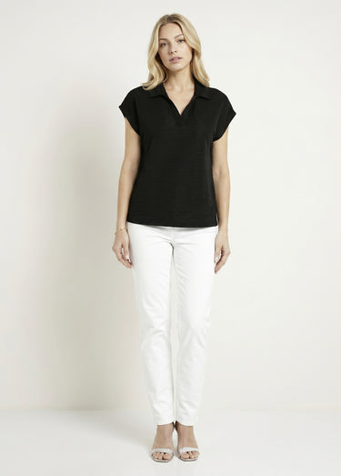 T-shirt col chemise uni manches courtes Noir