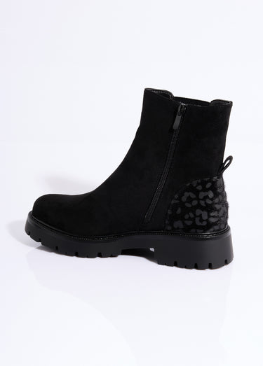 Boots Chelsea en suédine talon animalier Noir