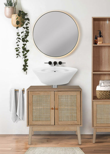Meuble sous vasque, en bois et cannage Marron