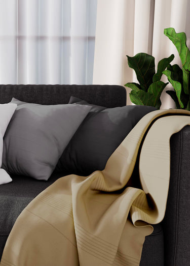 Jeté de canapé bachette coton, motif lignes Taupe