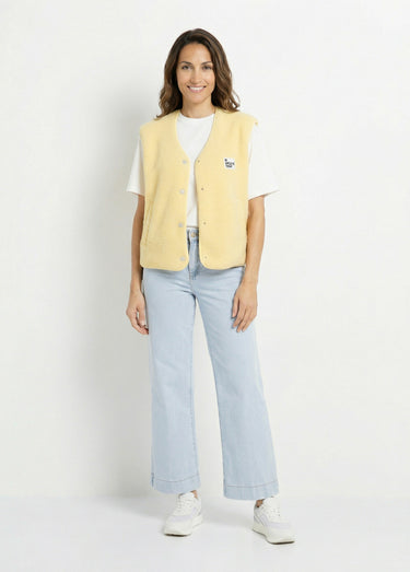 Gilet sherpa sans manches, patch Awesome Jaune