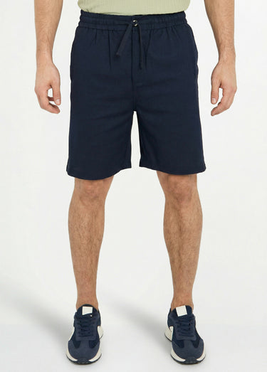 Bermuda lin/coton, taille élastiquée Marine