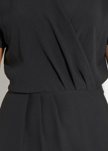 Robe col V manches courtes, Essentiel Noir