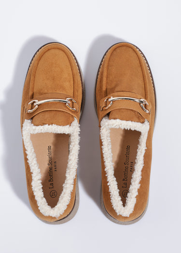 Mocassins fourrés semelle aspect crêpe Camel