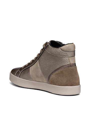 Baskets montantes multimatières lacets + zip Taupe