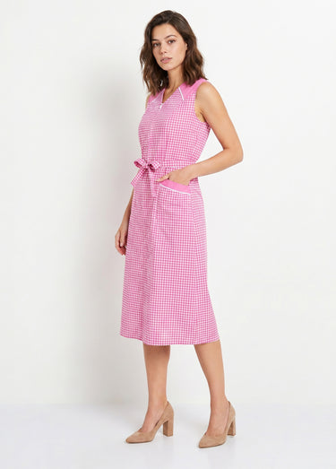 Tablier zippé sans manches carreaux vichy Rose