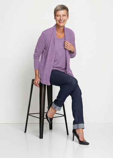 T-shirt tunique 2 en 1 strass manches longues Lilas