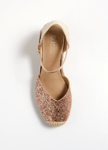 Espadrilles compensées pailletées à bride Champagne