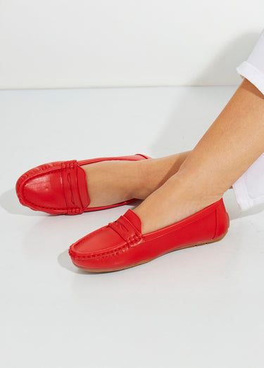 Mocassins plats bride ton sur ton Rouge