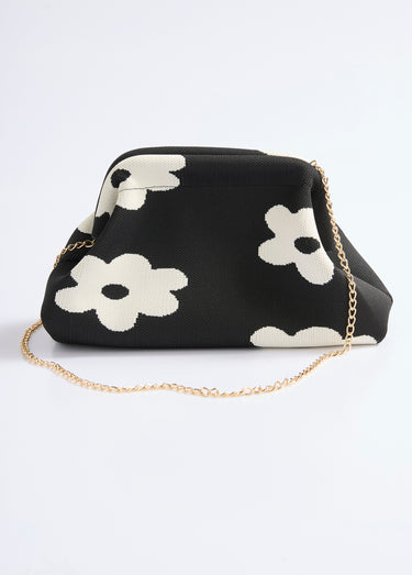 Sac à main maille, fermoir rigide et chaine Noir / Blanc