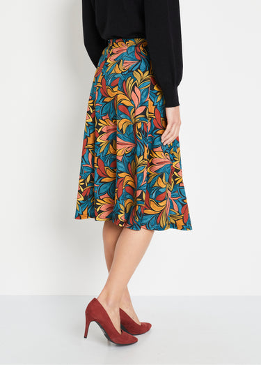 Jupe évasée mi longue imprimée taille élastiquée Multicolore