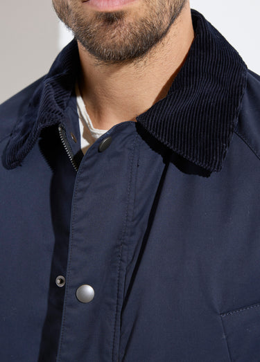 Veste anglaise chic ouatinée col velours Marine
