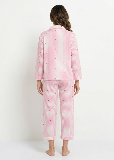 Pyjama 2 pièces rayé avec motif cœurs Rose