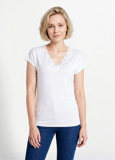 T-shirt court extensible dentelle Blanc