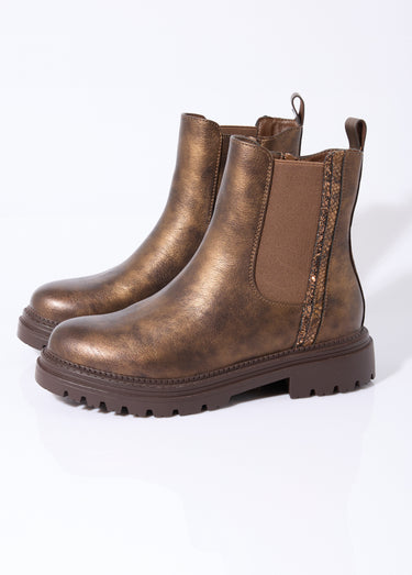 Boots Chelsea crantées détails matières Bronze